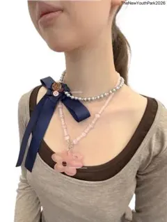 パールネックレス ネイビー