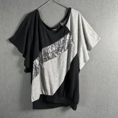 RyuRyu スパンコール装飾 半袖Tシャツ 黒/グレー ゆったり Lのサムネイル