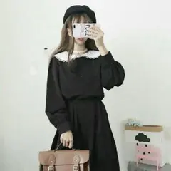 ロリィタ風 ブラック 可愛い ロリータ　バブルス 　ワンピース