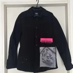 ZARA デニムジャケット ブラック ペイント加工のサムネイル