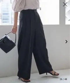 Coen コーエンハンサムツータックワイドスラックスブラックLサイズ