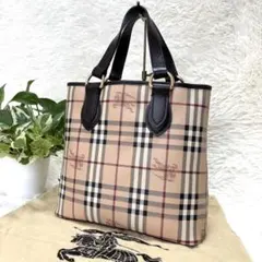 【極美品】バーバリー ハンドバッグ ノバチェック PVC レザー シャドーホース