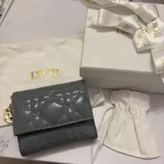 Dior ロータスウォレット ブルーグレー エナメル　財布　レディディオール