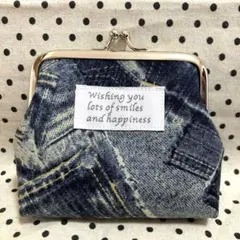 ハンドメイド がま口ポーチ がま口財布 デニム風柄