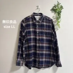 無印良品 チェック柄 長袖シャツ 紺 ネイビー ネルシャツ レディース LL