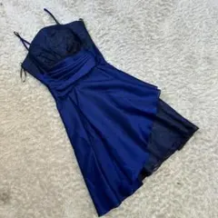 《シーズ She's》背中レースアップ ネイビー ドレス アシメ裾 レース M