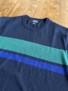 Brooks Brothers ネイビー ストライプ クルーネックニット　L