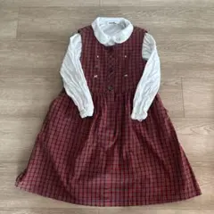 familiar 赤・緑チェック ノースリーブワンピース　120 シャツおまけ