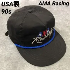 90s USA製 AMA Racing 刺繍 トラッカーキャップ 本革ベルト