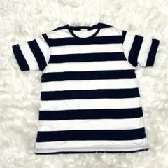 【GU】ネイビーとホワイトのボーダー柄Tシャツ サイズL