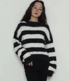 wego シャギーニットプルオーバー　ボーダー