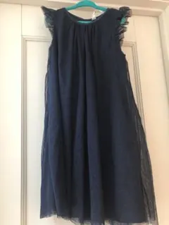 h&m チュールワンピース　ネイビー　紺　ラメ入り　キッズ　134 8-9Y