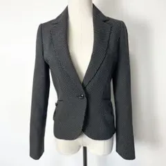 美品 インタープラネット ドット刺繍 テーラードジャケット 36/S 黒 白