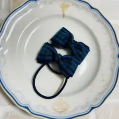 センタークロス　リボン　ファミリア　緑　チェック　ハンドメイド