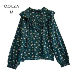 【C.O.L.Z.A】フリル花柄ブラウス M コルザ 長袖 グリーン a0940