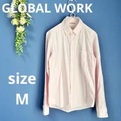 GLOBAL WORK【M】長袖　ボタンダウンシャツ　コットン100% ピンク