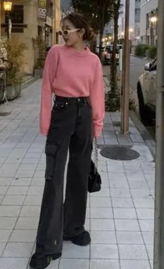 ハイウエストワイドデニムカーゴパンツ[cu450]