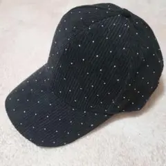 美品　ブラックコーデュロイ キラキラ付き　キャップ