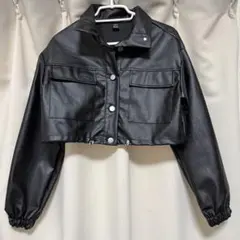 SHEIN ブラック クロップドレザージャケット XXS