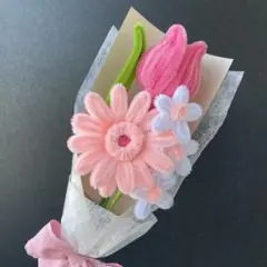 ハンドメイド モールフラワー ミニブーケ ピンク系