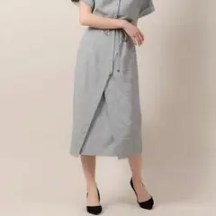 【美品】TONAL トーナル フェイクリネン スカート グレー 38 膝丈のサムネイル