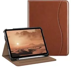 ブラウン iPad第10世代　ケース スタンド機能付き