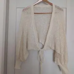 透かし編み フロントリボン ショートカーディガンのサムネイル