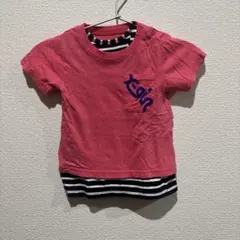 X-girl 半袖Tシャツ ピンク 重ね着風のサムネイル