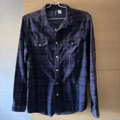 H&M SLIM SHIRT FIT ネイビー系チェック 長袖シャツ