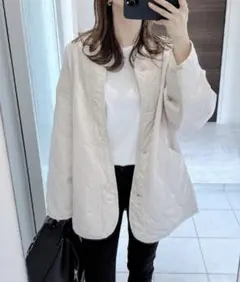 andme ／ オーバーサイズノーカラーキルティングジャケット