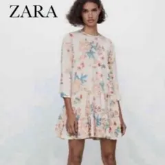 ZARA ザラ　フラワーティアードワンピース　フローラルプリントミニドレス