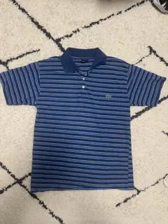 LACOSTE 青と白のストライプ ポロシャツ L