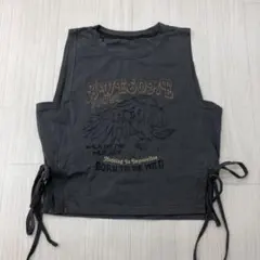 y2k 平成 ノースリーブ Tシャツ グレー 短丈 XL クロップド丈