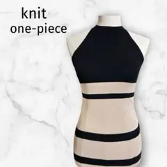 ボーダー ニット ワンピース ドレス ノースリーブ ストレッチ 高見え