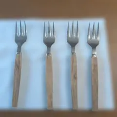 木製ハンドル ステンレスフォーク 4本セット