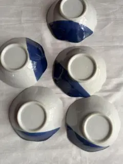 青白いグラデーションの茶碗 5個セット