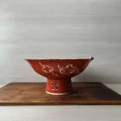 鉢□赤絵 古九谷 唐人物絵 高台鉢 古い杯洗 九谷造 (江戸後期～明治期