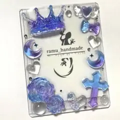 【王冠　バラ　パープルブルー】B8 トレカケース　レジン　デコ　硬質ケース