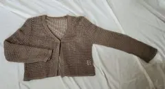 ブラウン メッシュ編み カーディガン 長袖