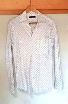 SHIPS ホワイト チェック柄 長袖ボタンダウンシャツ