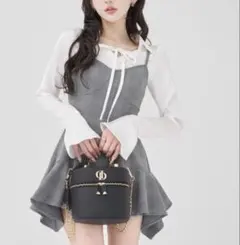 darich レイヤードランダムヘムチェックミニワンピース グレー