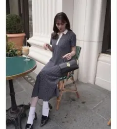 Scalloped Polo Dress / navy Msize