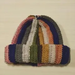 ★多色ストライプニット帽★