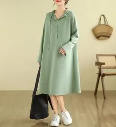 パーカー 無地のワンピース ゆったりI 大きいサイズ フード付き 着痩せ効果
