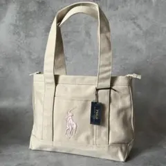 新品未使用✨ポロラルフローレン　キャンバストートバッグ　ビッグポニー刺繍　ピンク