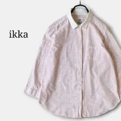 イッカikka　フレンチリネン混ボーダーシャツ長袖　綿コットン　白×ピンク　春夏のサムネイル