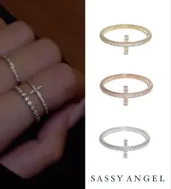 SASSY ANGEL クロスジルコニアリング ピンクゴールド　16号