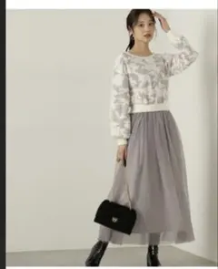 ジャガードチュールニットドッキングワンピース