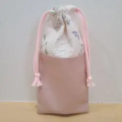 No.738　ハンドメイド　給食袋　巾着　ピンク　ボタニカル　花柄　縦長