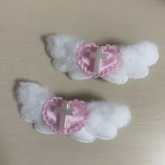 ふわふわエンジェルハートヘアクリップ 天使界隈 ピンク
